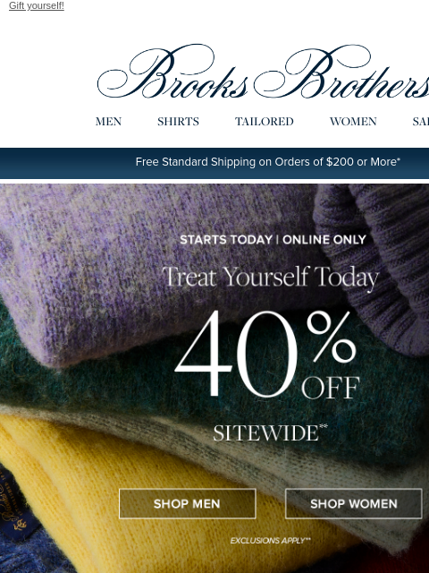 brooksbrothers newsletter: Starts now: 40% off sitewide, 2 days only