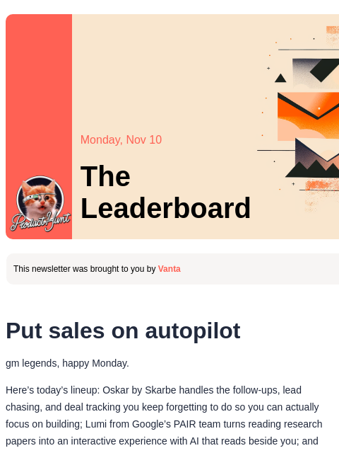 producthunt newsletter: 😸 Put sales on autopilot