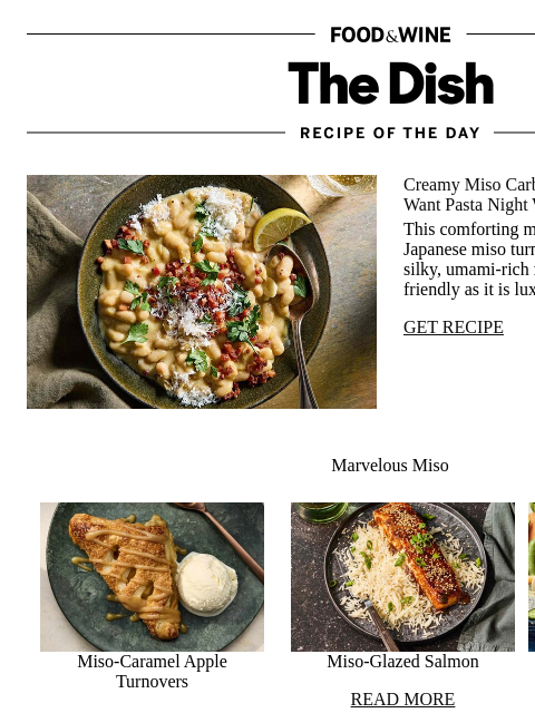 foodandwine newsletter: Miso Carbonara White Beans