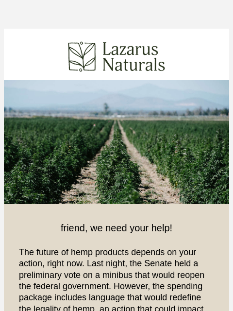 lazarusnaturals newsletter: 🚨 Help Us Save Hemp!