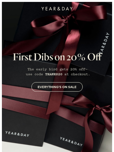 yearandday newsletter: 20% OFF everything starts now