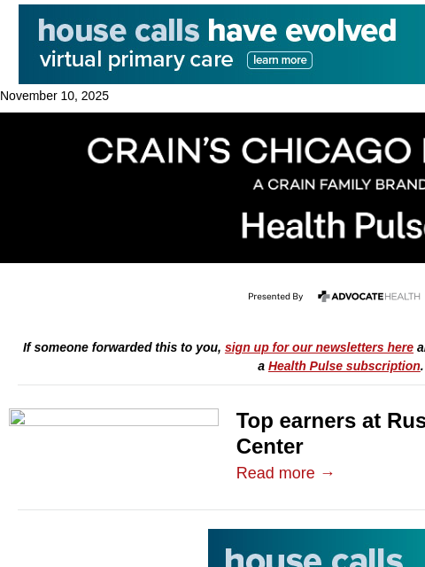 crainalerts newsletter: Top salaries at Rush