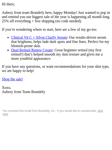 brandefyskin newsletter: 25% off everything (and free shipping!) 🖤