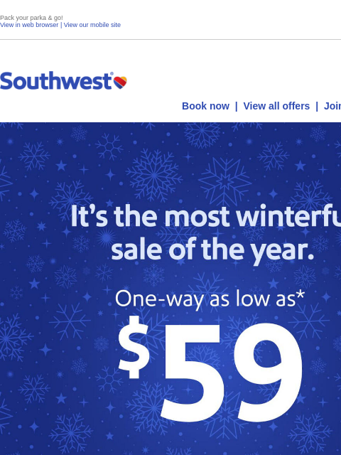 southwest newsletter: $59 sale! Travel season is here.