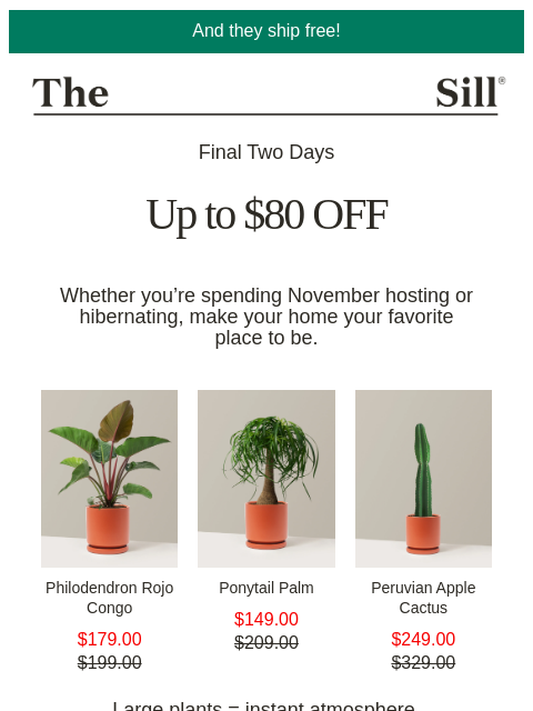 thesill newsletter: 📣 Up to $80 Off + Free Shipping