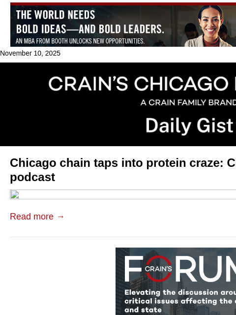 crainalerts newsletter: Chicago chain taps into protein craze: Crain's Dai...