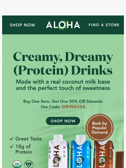 aloha newsletter: 18g protein + sweet creaminess