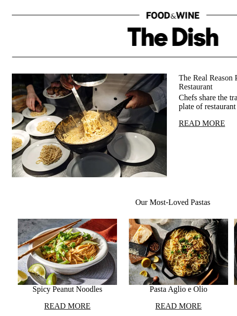 foodandwine newsletter: The Real Reason Pasta Tastes Better at a Restauran...