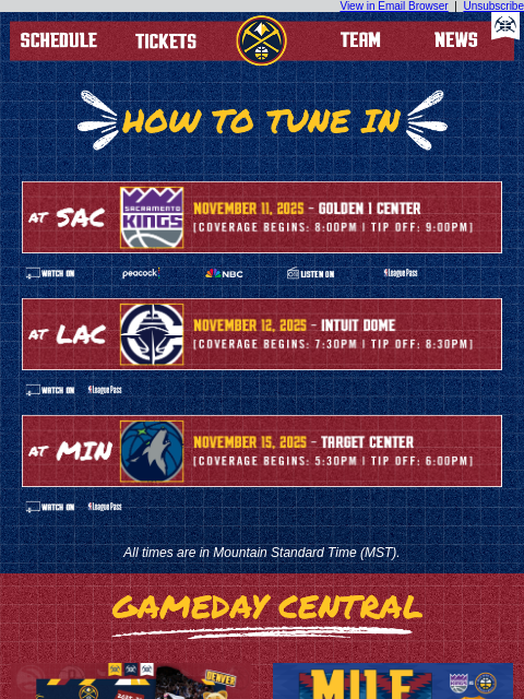 thedenvernuggets newsletter: Tune In as the Nuggets Take On the Kings, Clippers...