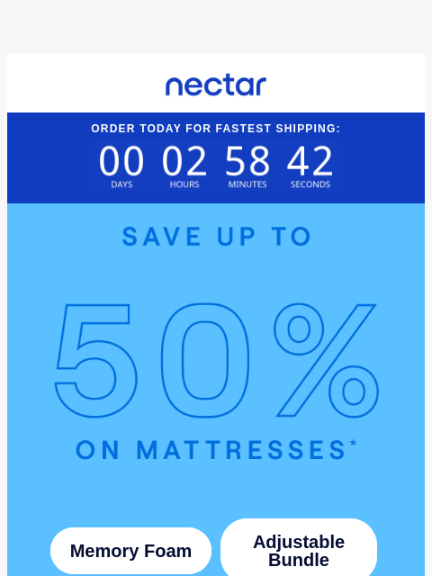 nectarsleep newsletter: Save up to 50% + 365 nights of risk-free ZZZs