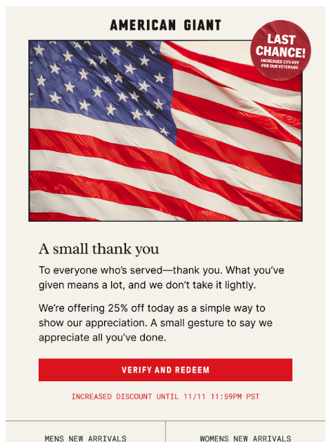 american-giant newsletter: Last Day For Increased Military Discount