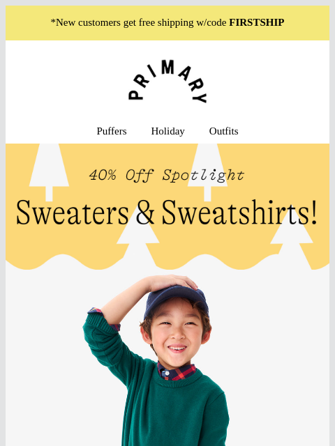 primary newsletter: Sweater Weather! Fair isle, rainbow stripes + more...