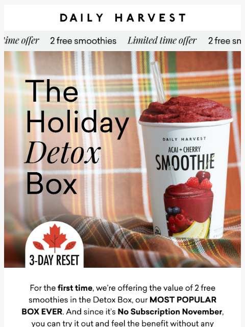 daily-harvest newsletter: First-time ever: Detox box is on SALE