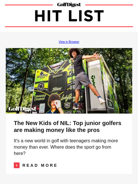 'Happy Gilmore' star returns for sequel and looks glorious GolfDigest View in Browser NIL The New Kids of NIL: Top junior golfers are making money like the pros It's a new world in golf