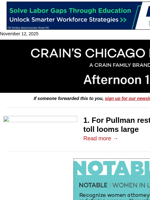 crainalerts newsletter: Shutdown takes toll on Pullman restaurants