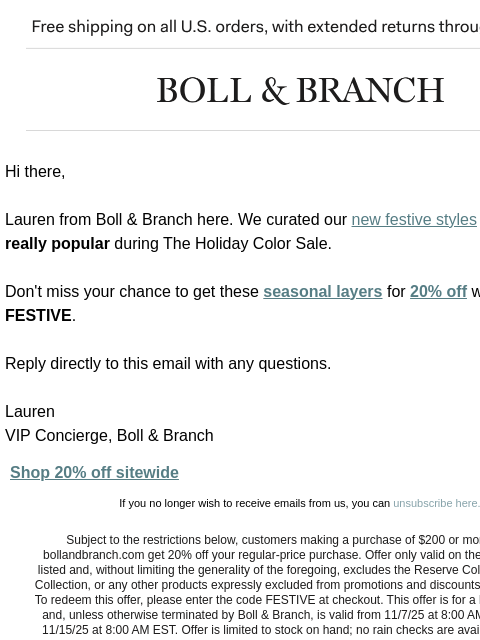 bollandbranch newsletter: PSA: Holiday bedding is selling fast + 20% off