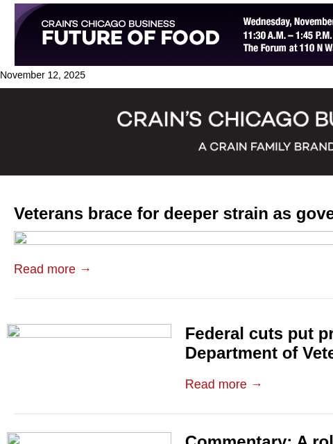 crainalerts newsletter: Veterans brace for deeper strain as government sup...