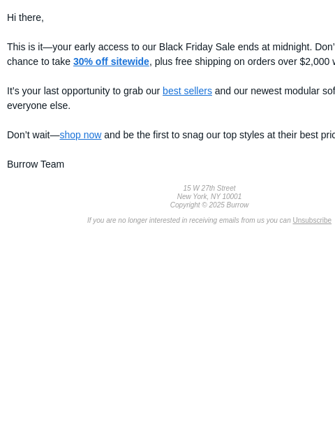 burrow newsletter: Your Early Access Ends at Midnight
