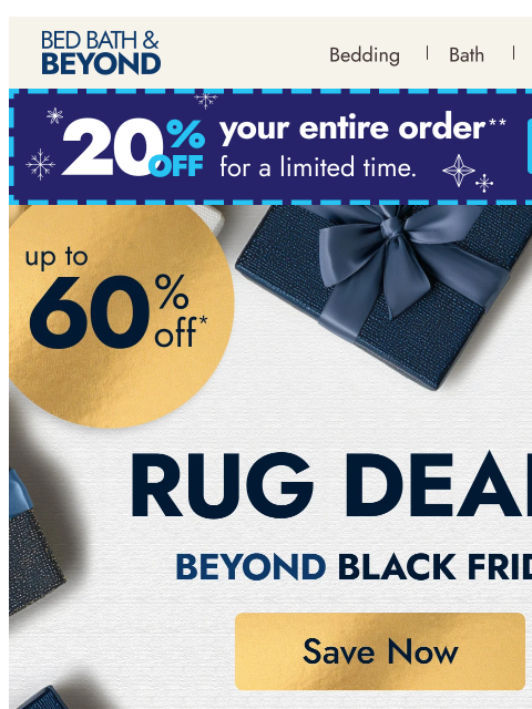bedbathandbeyond newsletter: Up to 60% off rugs ✨