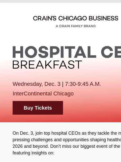 crainliveevents newsletter: How hospital CEOs are shaping healthcare’s next er...