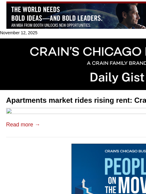 crainalerts newsletter: Apartments market rides rising rent: Crain's Daily...