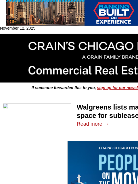 crainalerts newsletter: Walgreens lists massive Old Post Office space