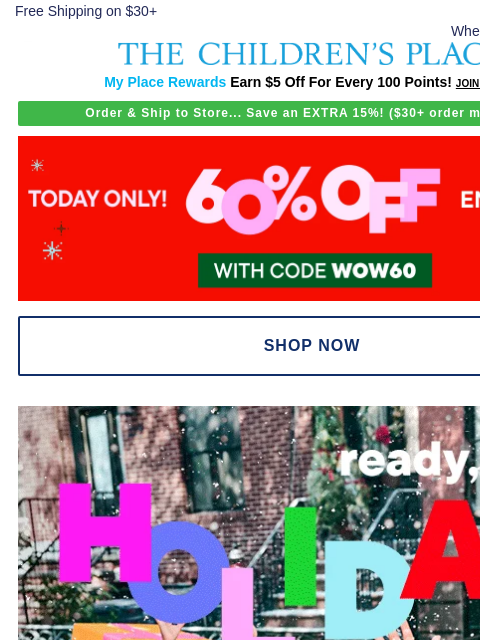 childrensplace newsletter: 60% OFF Festive Holiday Looks in Red & Green ❤️️💚
