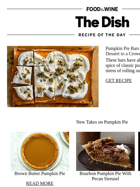 foodandwine newsletter: Pumpkin Pie Bars