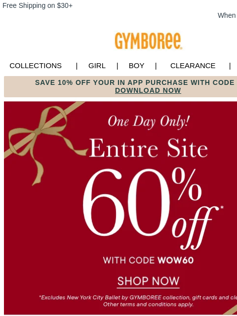 gymboree newsletter: ONE DAY ONLY 🎉 60% Off *SITEWIDE*