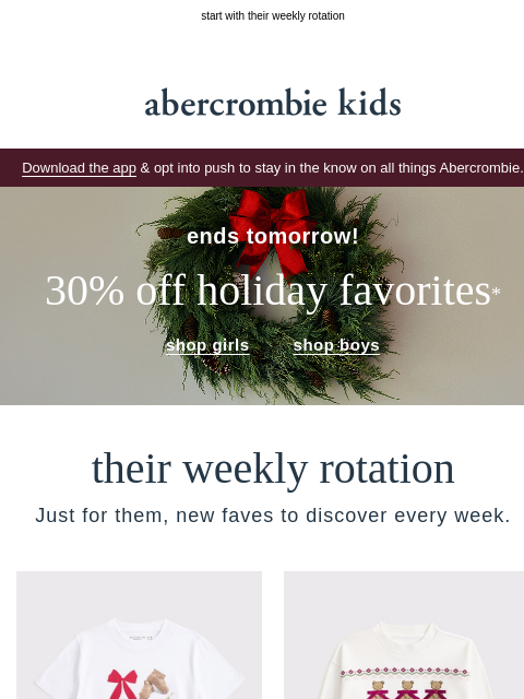 abercrombie newsletter: 30% OFF looks for the holiday season