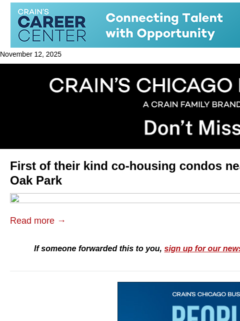 crainalerts newsletter: In this condo building, neighbors share dinner dut...