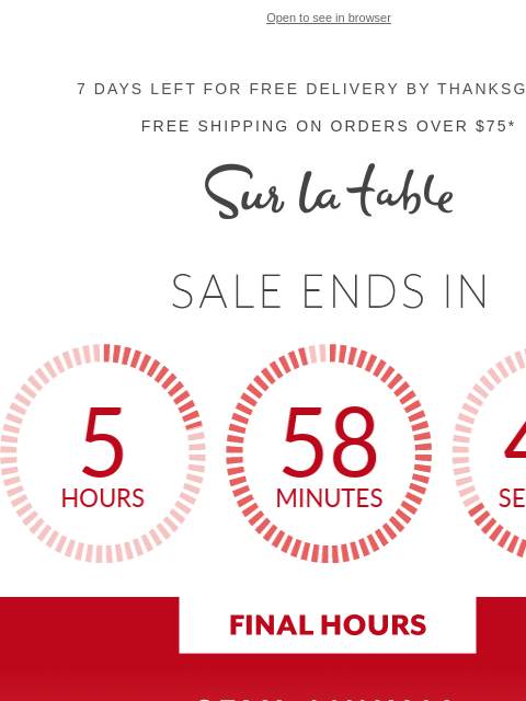 surlatable newsletter: Final Hours: Semi-Annual Cookware Sale