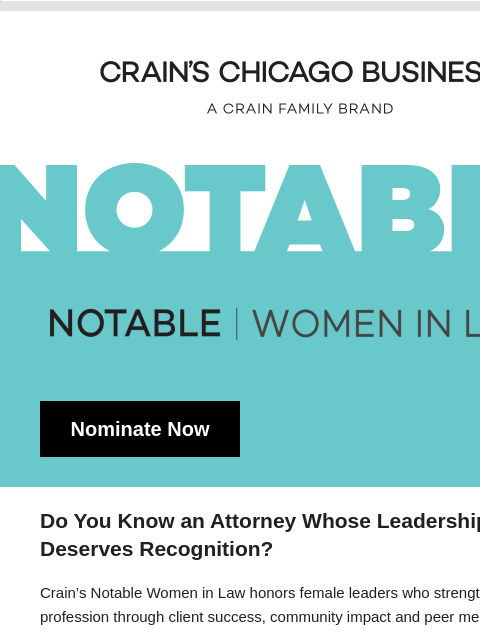 crainalerts newsletter: Recognize Women Advancing the Legal Profession