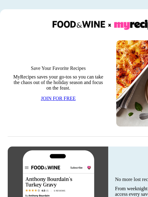 foodandwine newsletter: Never Lose a Recipe Again with MyRecipes