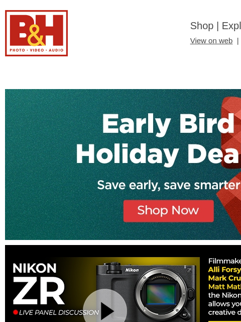 bhphotovideo newsletter: Creator Gifts by Skill Level: Beginner to Pro!