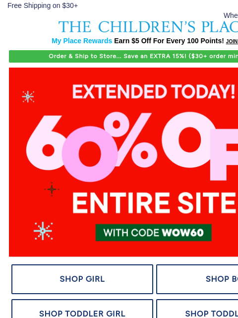 childrensplace newsletter: EXTENDED Today Only 🙌 60% Off ENTIRE SITE!