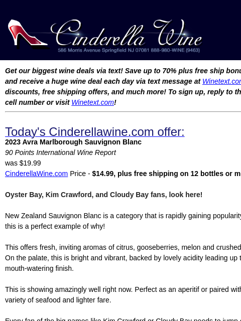 winelibrary newsletter: 2023 Avra Marlborough Sauvignon Blanc (90 IWR)  Fr...