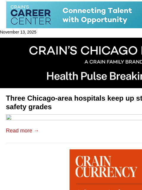 crainalerts newsletter: New hospital safety grades