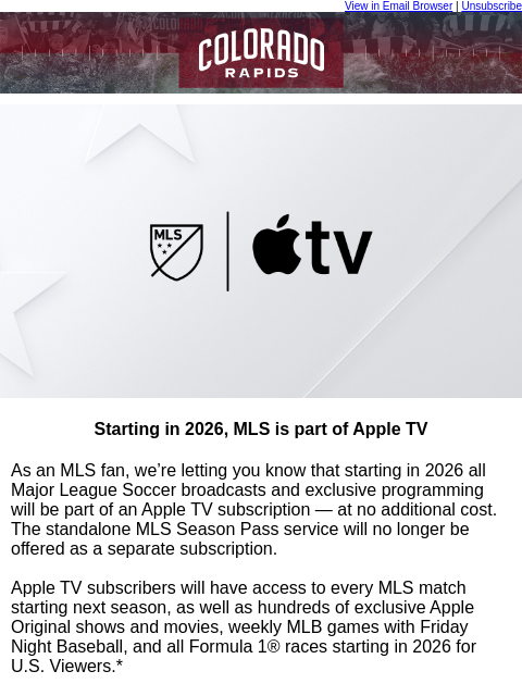 thecoloradorapids newsletter: Starting in 2026, MLS is part of Apple TV
