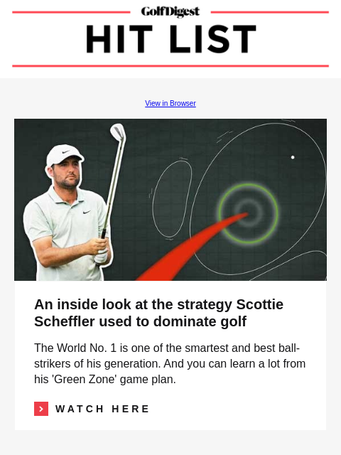 Why major champs recommend that you murder your golf clubs every once in a while GolfDigest View in Browser Green Zone An inside look at the strategy Scottie Scheffler used to dominate golf The World