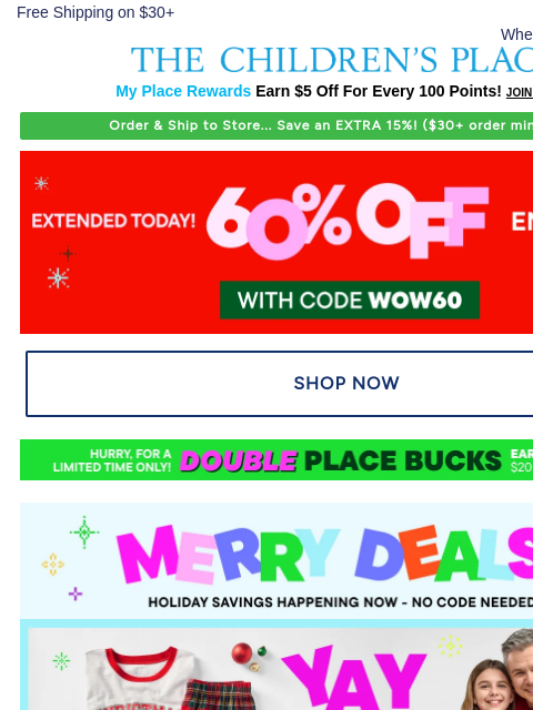 childrensplace newsletter: FINAL HOURS! 60% off SITEWIDE w/ code WOW60