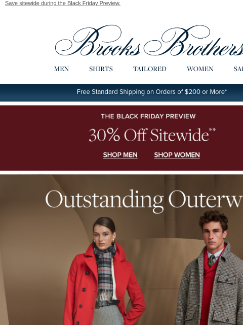 brooksbrothers newsletter: 30% off your elevated outerwear