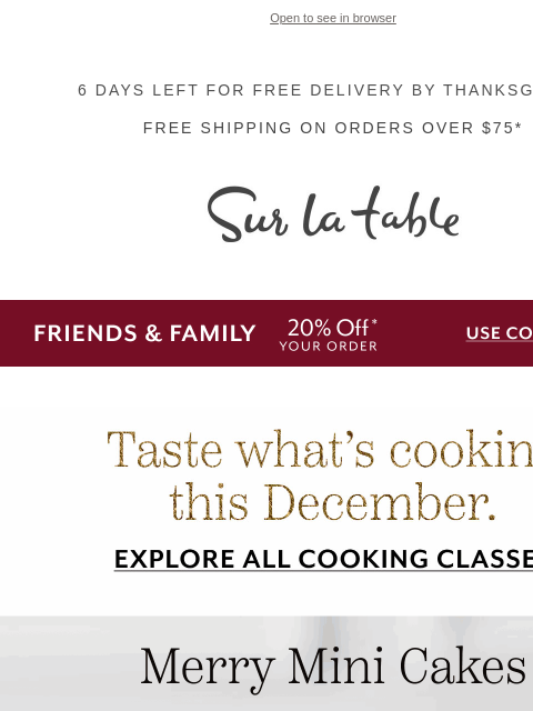 surlatable newsletter: New December Cooking Classes You’ll Love