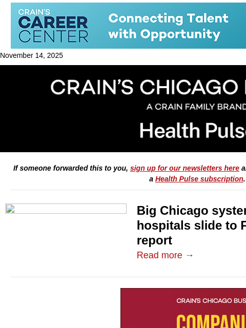 crainalerts newsletter: Winners, losers in latest Leapfrog grades