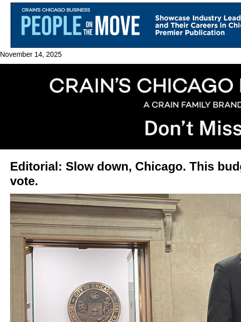 crainalerts newsletter: Editorial: Johnson's budget is not ready for a vot...