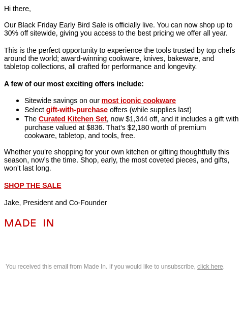 madeincookware newsletter: 🚨 Early Bird Black Friday Deals Start Now