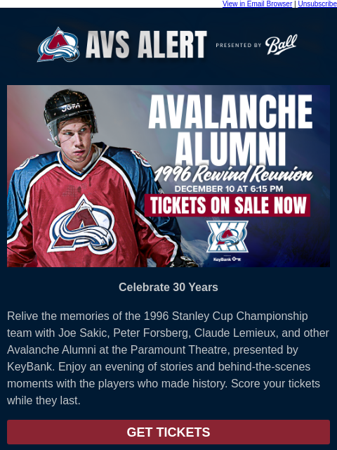 thecoloradoavalanche newsletter: 🏔️ Relive Avalanche History with the ‘96 Team