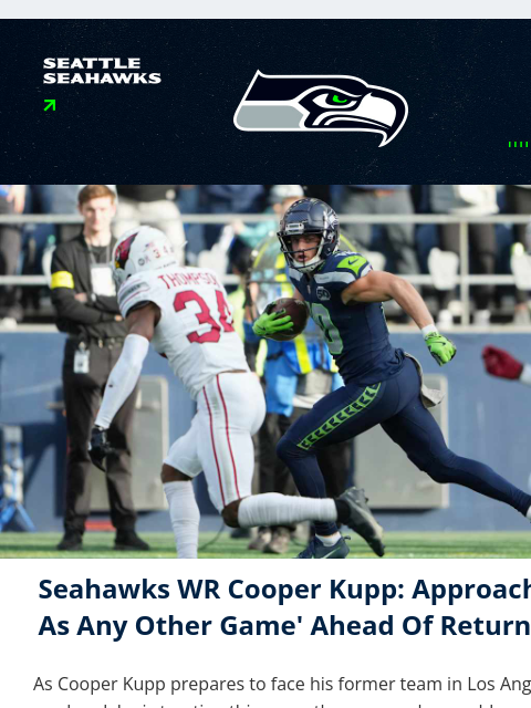 seahawksemail newsletter: Cooper Kupp: Approach 'Same As Any Other Game' Ahe...