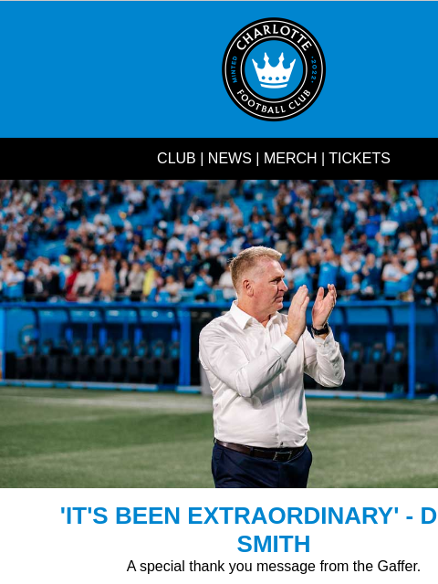 Check out Dean's message to supporters... CLUB | NEWS | MERCH | TICKETS 'IT'S BEEN EXTRAORDINARY' - DEAN SMITH A special thank you message from the Gaffer. Watch Video FOUGHT TIL THE