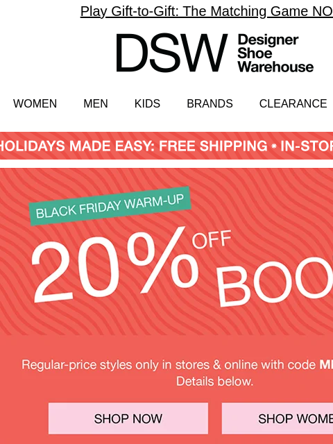 dsw newsletter: QUICK–20% OFF NEW BOOTS!!!